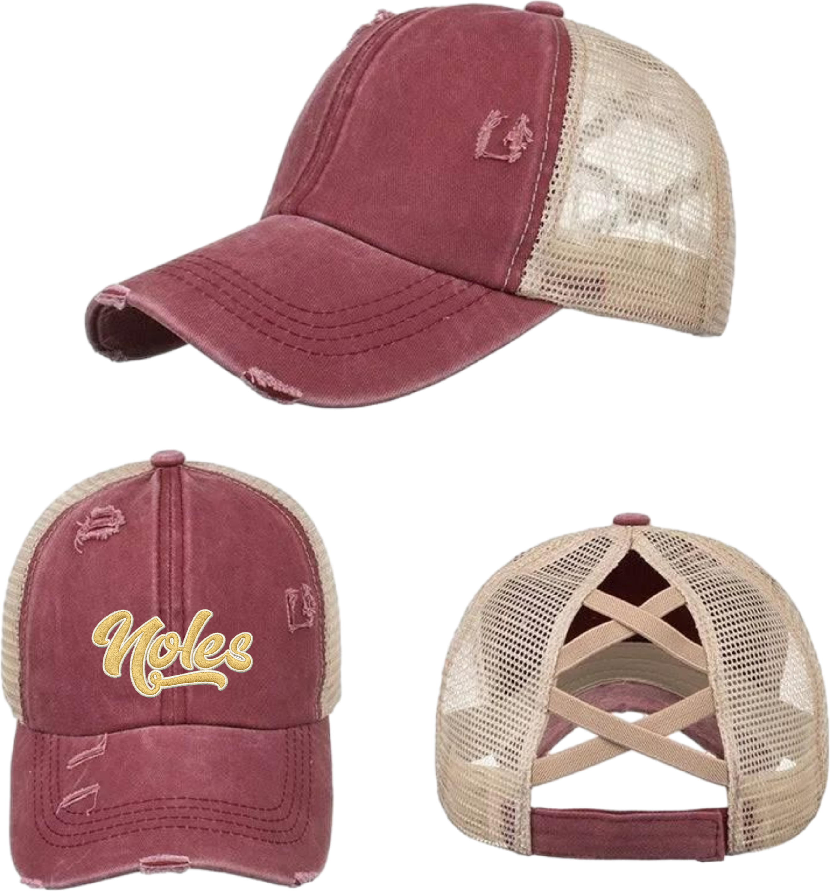 Noles Criss Cross Blank Ponytail Hat - Maroon