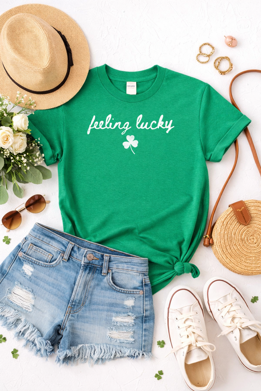 Feeling Lucky Shirt | St Patricks Day Graphic Tee | Cute Irish Clover Shirt | Women’s Saint Paddy’s Day Green T-Shirt | Lucky Shamrock Top