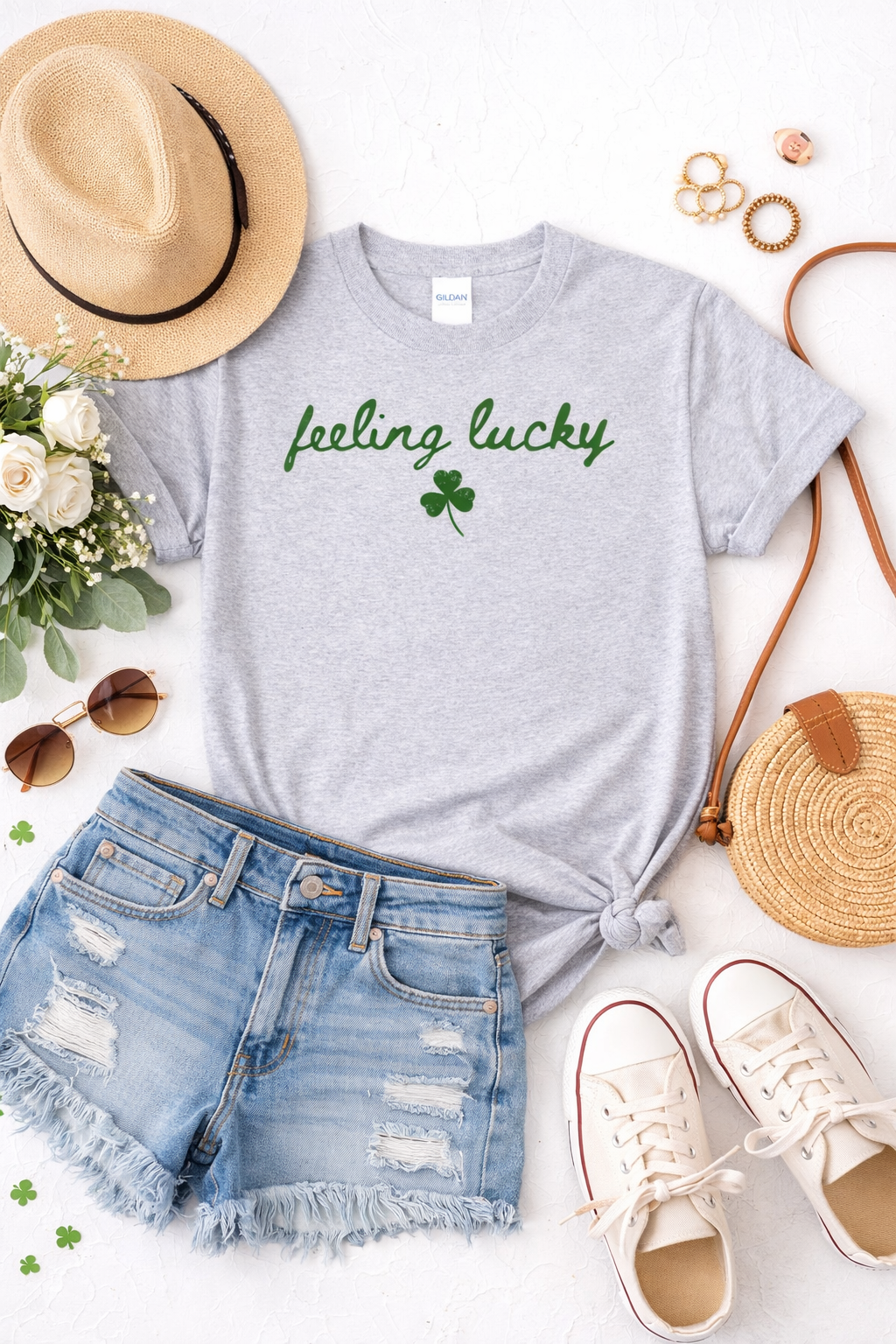 Feeling Lucky Shirt | St Patricks Day Graphic Tee | Cute Irish Clover Shirt | Women’s Saint Paddy’s Day Green T-Shirt | Lucky Shamrock Top