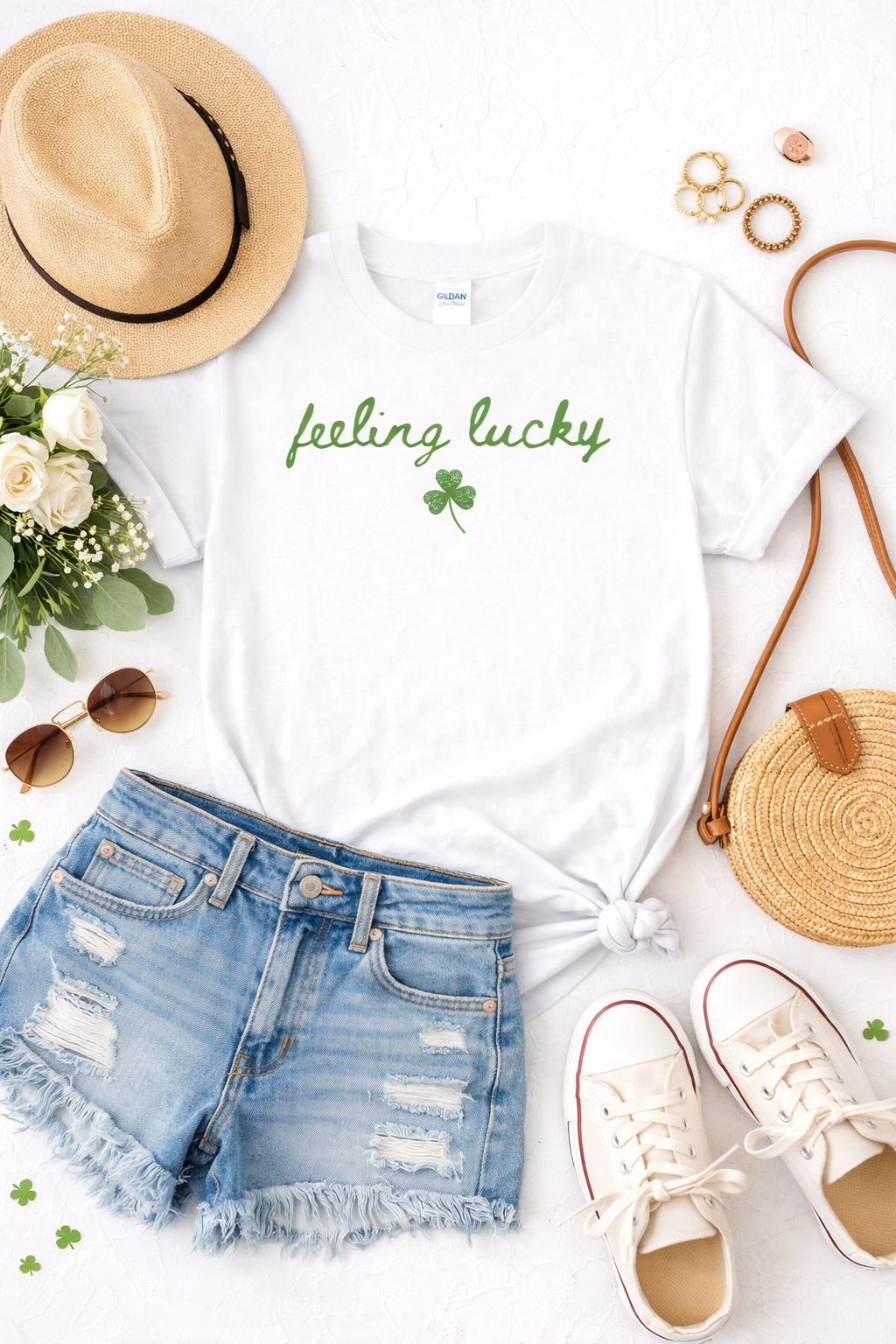 Feeling Lucky Shirt | St Patricks Day Graphic Tee | Cute Irish Clover Shirt | Women’s Saint Paddy’s Day Green T-Shirt | Lucky Shamrock Top