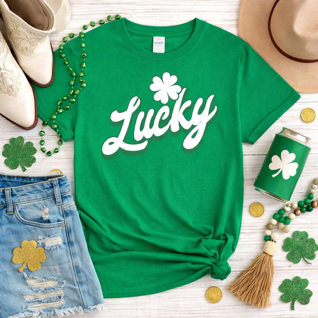 Lucky Shirt for St Patricks Day, Green Lucky Tee, Cute Shamrock Shirt, St Paddy’s Day Graphic Tee, Festive Irish Shirt