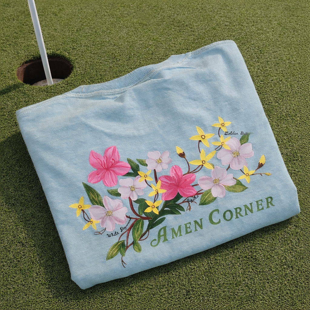Amen Corner Floral Masters-Inspired Comfort Colors Tee – Augusta Golf Garden Party Shirt – Azalea & Dogwood Golf Shirt – Spring Tournament Graphic Tee