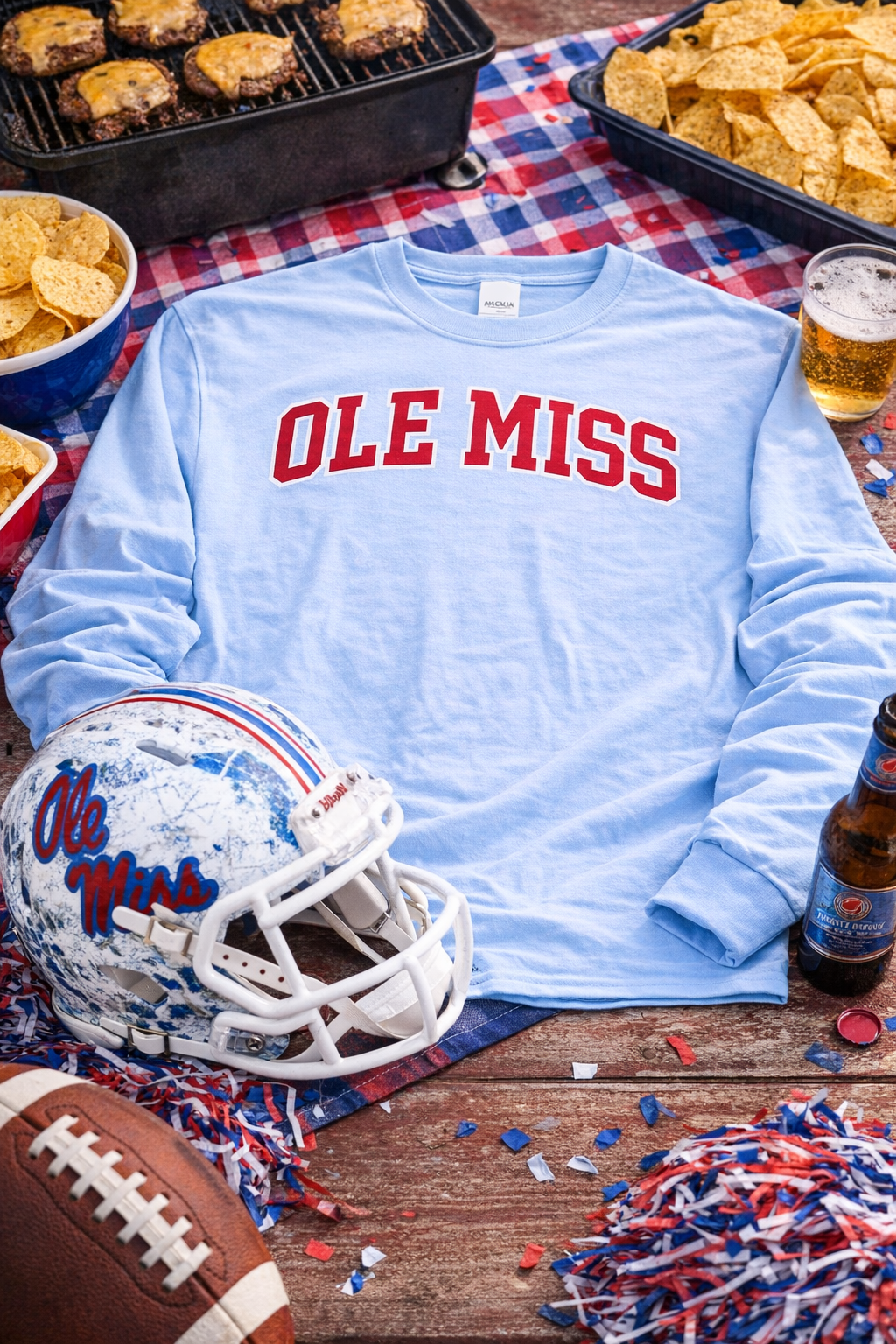 Ole Miss Long Sleeve Shirt | Powder Blue Rebels Football Tee | Classic Ole Miss Fan Shirt | Game Day Mississippi Apparel