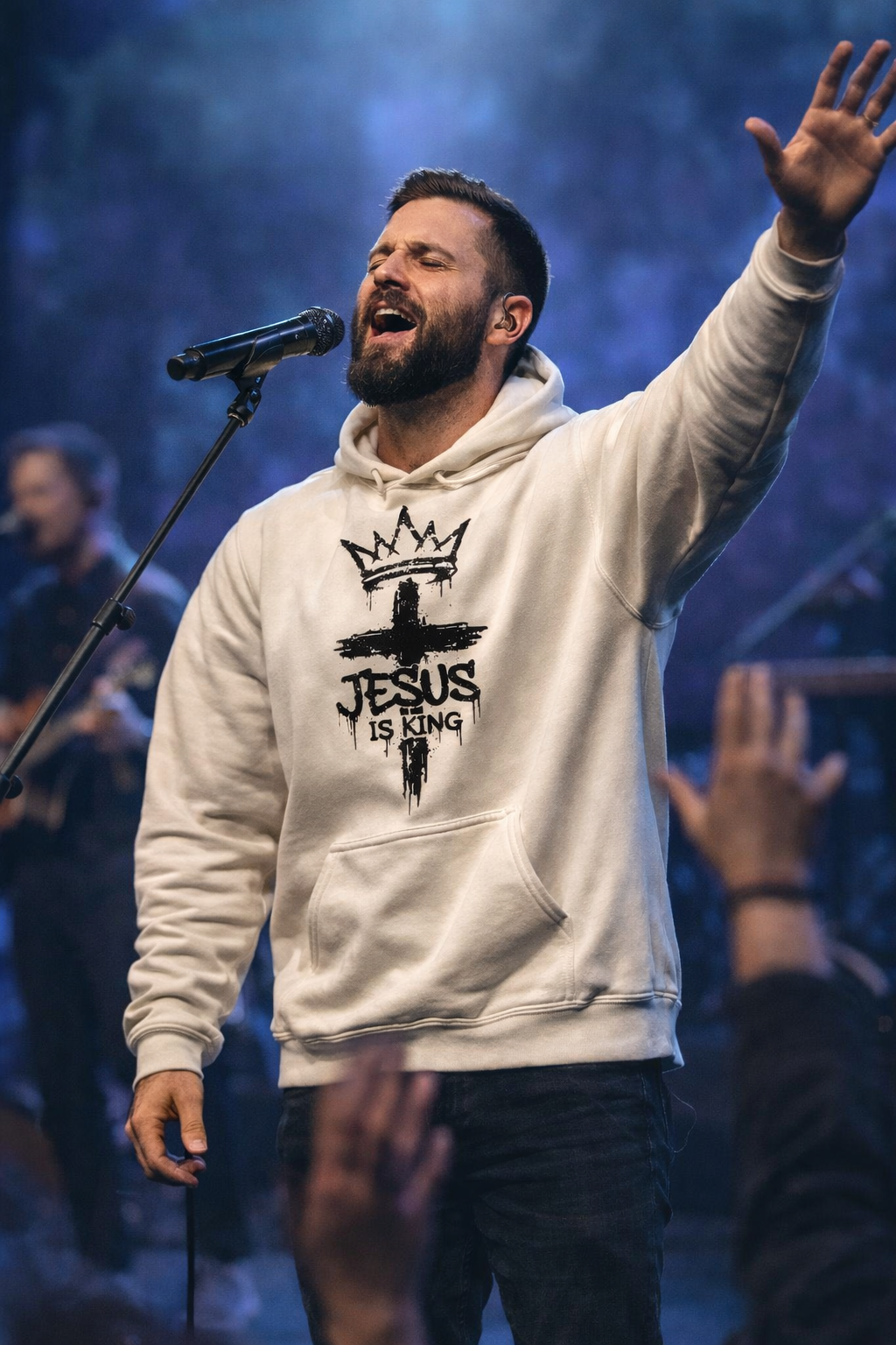 Jesus Is King Hoodie | Christian Faith Sweatshirt | Crowned Cross Graphic Hoodie | Religious Streetwear | Independent Trading SS4500 Bone