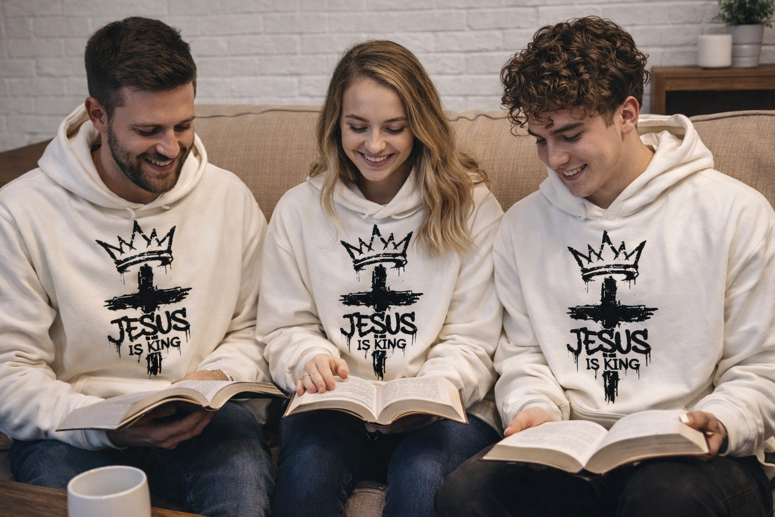 Jesus Is King Hoodie | Christian Faith Sweatshirt | Crowned Cross Graphic Hoodie | Religious Streetwear | Independent Trading SS4500 Bone