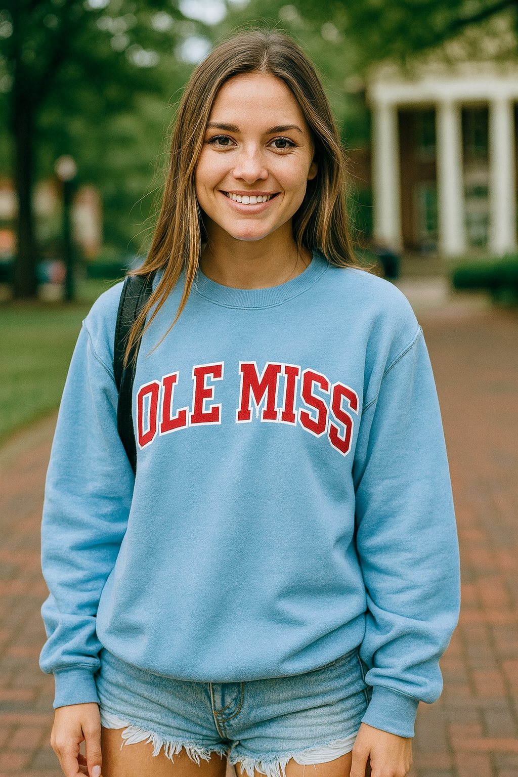 Ole Miss Rebels Basic Arch Fleece Pullover Sweatshirt - Pigment Dyed Powder Blue