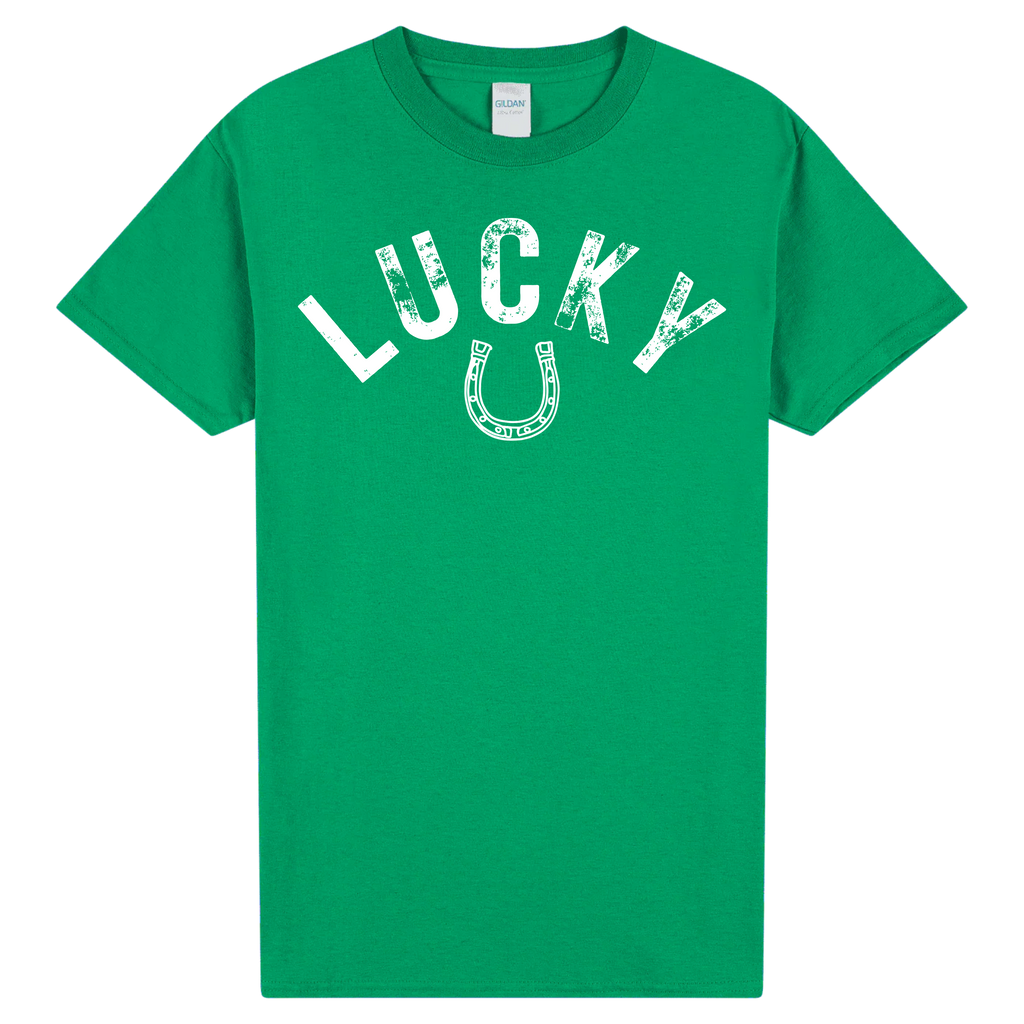 Lucky Horseshoe Shirt – St Patrick’s Day Lucky Tee – Distressed Lucky Graphic Shirt – Green St Paddy’s Day Shirt – Unisex Lucky Top
