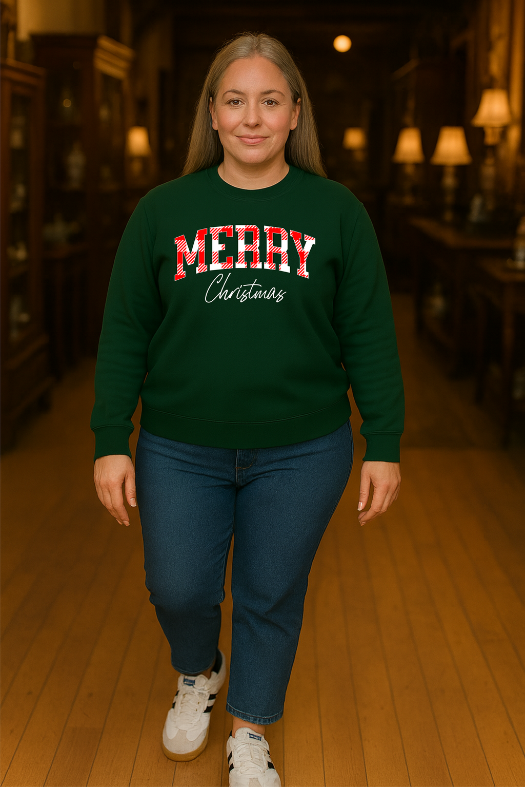 Merry Christmas Sweatshirt | Plaid Merry Design | Forest Green Jerzees 562 Crewneck | Cozy Holiday Sweater | Christmas Gift Shirt | Winter Spirit Sweatshirt