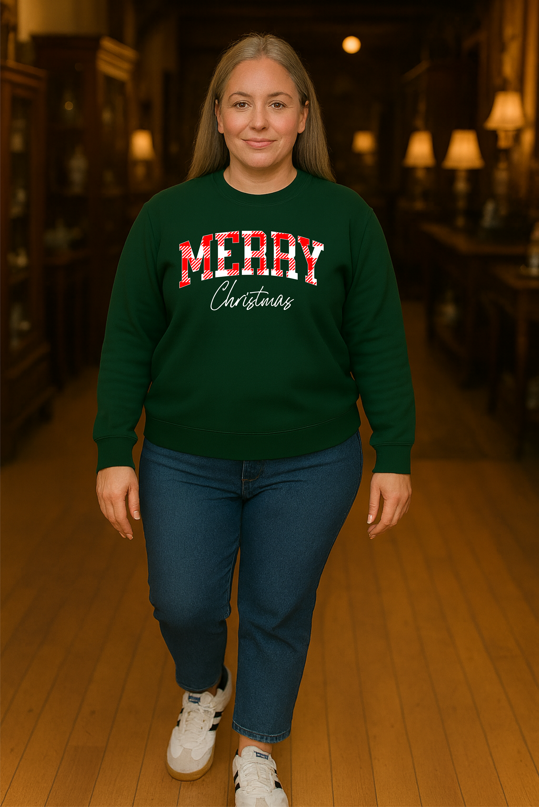 Merry Christmas Sweatshirt | Plaid Merry Design | Forest Green Jerzees 562 Crewneck | Cozy Holiday Sweater | Christmas Gift Shirt | Winter Spirit Sweatshirt