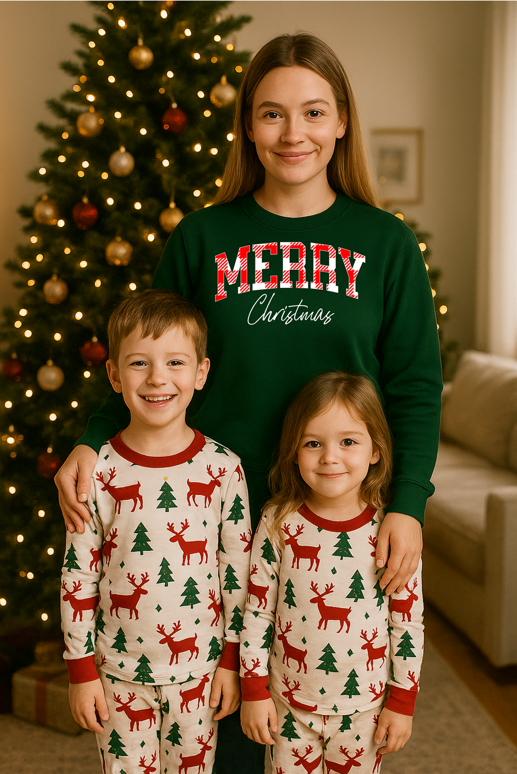 Merry Christmas Sweatshirt | Plaid Merry Design | Forest Green Jerzees 562 Crewneck | Cozy Holiday Sweater | Christmas Gift Shirt | Winter Spirit Sweatshirt