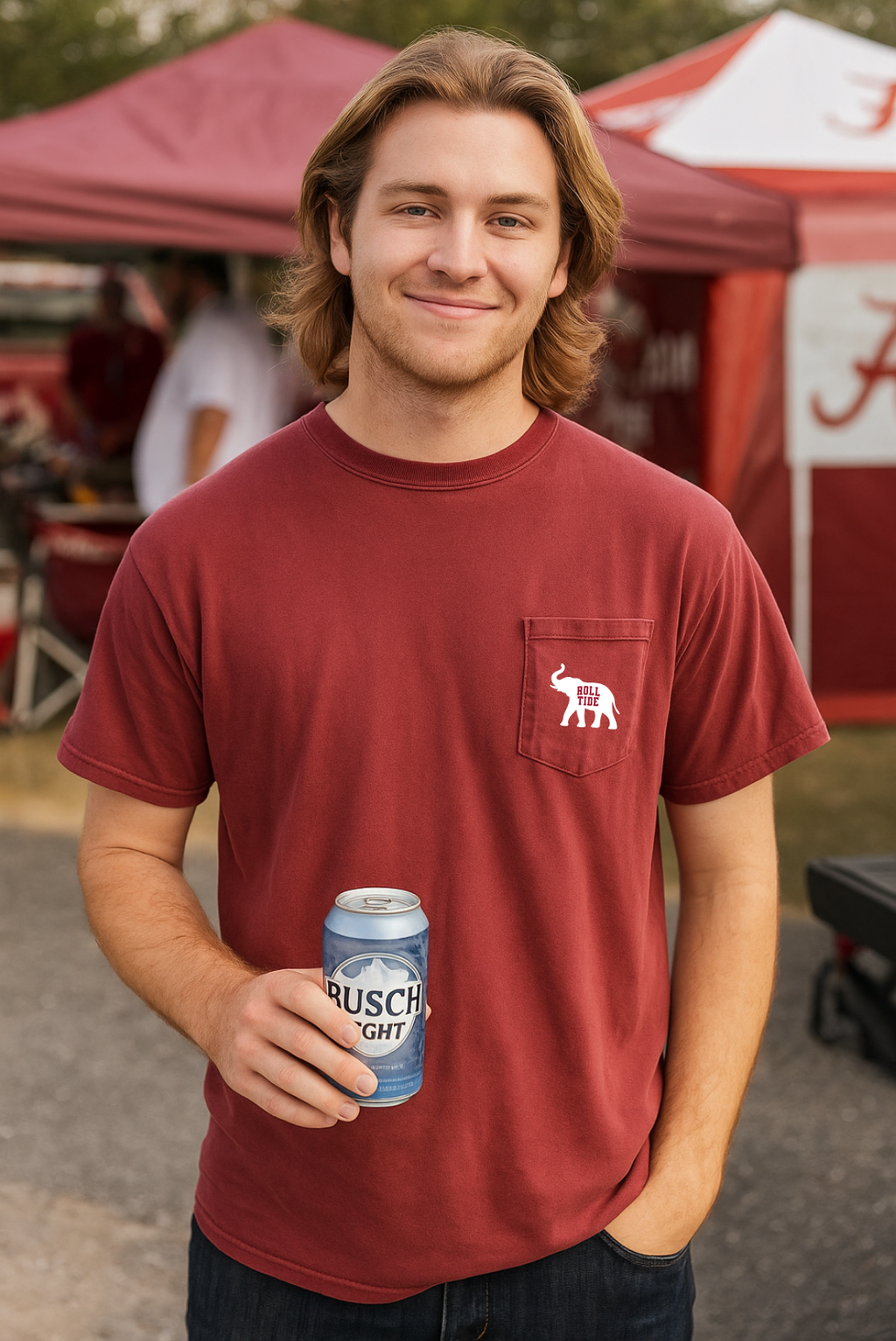 Alabama Roll Tide Pocket Tee – Comfort Colors Vintage Crimson | Elephant Pocket Graphic | University of Alabama Apparel