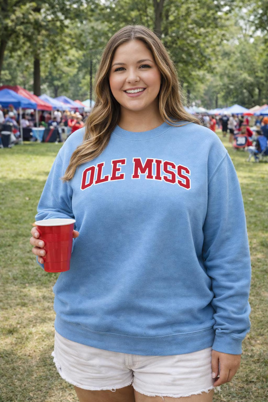 Ole Miss Rebels Basic Arch Fleece Pullover Sweatshirt - Pigment Dyed Powder Blue